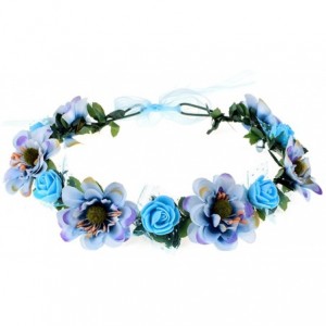 Headbands Rose Flower Leave Crown Bridal with Adjustable Ribbon - Blue - C7183LEHKLD $20.46
