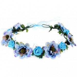 Headbands Rose Flower Leave Crown Bridal with Adjustable Ribbon - Blue - C7183LEHKLD $10.35