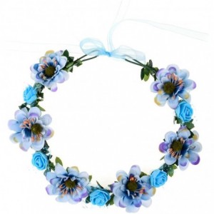 Headbands Rose Flower Leave Crown Bridal with Adjustable Ribbon - Blue - C7183LEHKLD $10.35