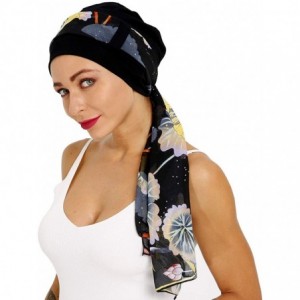 Skullies & Beanies Bamboo Cotton Lined Cancer Headwear for Women Chemo Hat with Scarfs of - Black - CF18WXQETI2 $31.13
