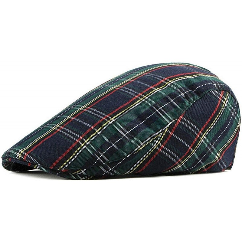 Newsboy Caps Womens Plaid Flat Cap Mens Ivy Gastby Cabbie Cap Unisex Cotton Newsboy Cap - 102_green With Navy - C118SXS7ICN $...