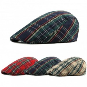 Newsboy Caps Womens Plaid Flat Cap Mens Ivy Gastby Cabbie Cap Unisex Cotton Newsboy Cap - 102_green With Navy - C118SXS7ICN $...