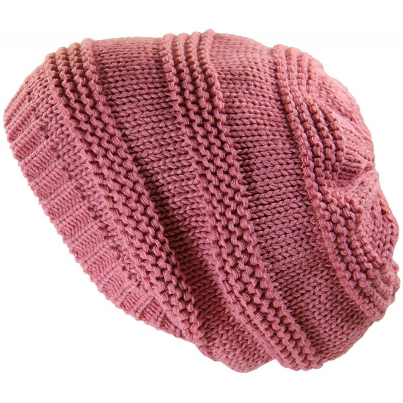 Skullies & Beanies Ponytail Ribbed Stretch Slouchy Beanie Hat - Pink - CP18WAUS9HN $11.39