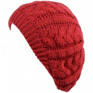 Berets Women's Winter Fleece Lined Urban Boho Slouchy Cable Knit Beret Beanie Hat - CP18K0Z7EI5 $35.69