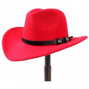 Cowboy Hats Men's Western Cowboy Hat Lady Felt Cowgirl Sombrero Caps Cap for Women - Red - CD18UUMN376 $19.26