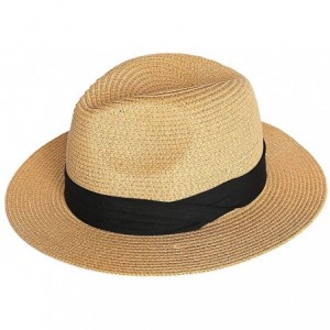 Sun Hats Women's Panama Sun Hats Summer Fedora Beach Sun Hat - Brown - CB18TLO7AA8 $32.53
