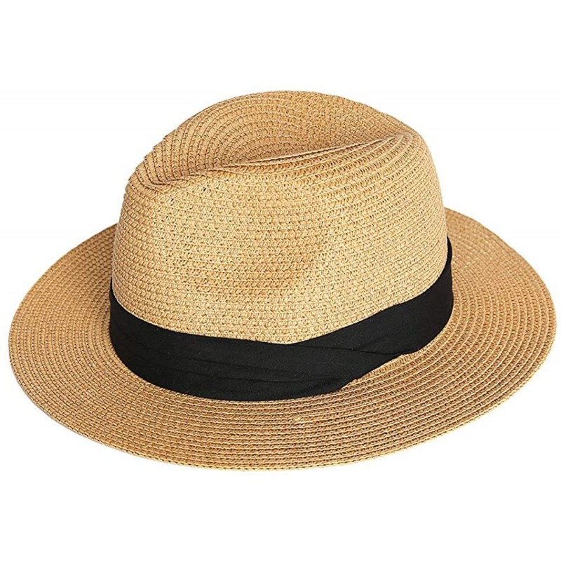 Sun Hats Women's Panama Sun Hats Summer Fedora Beach Sun Hat - Brown - CB18TLO7AA8 $20.28