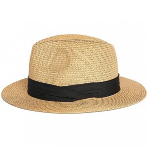 Sun Hats Women's Panama Sun Hats Summer Fedora Beach Sun Hat - Brown - CB18TLO7AA8 $20.28