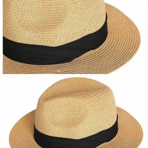 Sun Hats Women's Panama Sun Hats Summer Fedora Beach Sun Hat - Brown - CB18TLO7AA8 $20.28