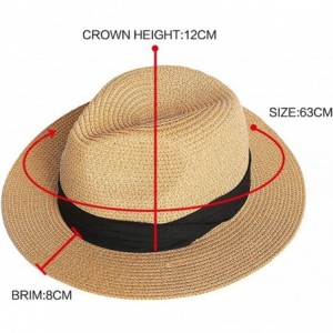 Sun Hats Women's Panama Sun Hats Summer Fedora Beach Sun Hat - Brown - CB18TLO7AA8 $20.28