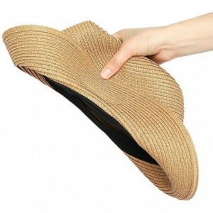 Sun Hats Women's Panama Sun Hats Summer Fedora Beach Sun Hat - Brown - CB18TLO7AA8 $20.28