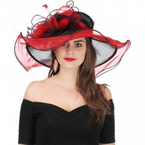 Sun Hats Women Kentucky Derby Church Cap Wide Brim Summer Sun Hat for Party Wedding - Bowknot-black/Red - CL1803ROT4T $24.80