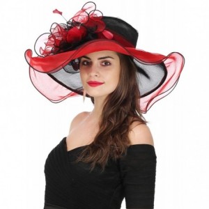 Sun Hats Women Kentucky Derby Church Cap Wide Brim Summer Sun Hat for Party Wedding - Bowknot-black/Red - CL1803ROT4T $24.80