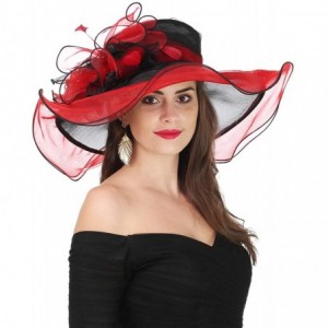 Sun Hats Women Kentucky Derby Church Cap Wide Brim Summer Sun Hat for Party Wedding - Bowknot-black/Red - CL1803ROT4T $24.80