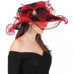 Sun Hats Women Kentucky Derby Church Cap Wide Brim Summer Sun Hat for Party Wedding - Bowknot-black/Red - CL1803ROT4T $24.80