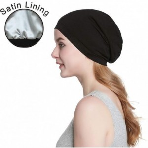 Skullies & Beanies Satin Lined Sleep Cap Slouchy Slap Hat — Soft Elastic Band- Stay All Night - Black - C218HUXCY06 $11.13