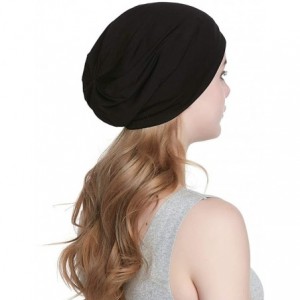 Skullies & Beanies Satin Lined Sleep Cap Slouchy Slap Hat — Soft Elastic Band- Stay All Night - Black - C218HUXCY06 $11.13