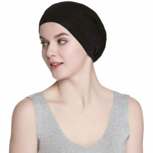 Skullies & Beanies Satin Lined Sleep Cap Slouchy Slap Hat — Soft Elastic Band- Stay All Night - Black - C218HUXCY06 $11.13