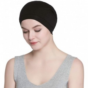 Skullies & Beanies Satin Lined Sleep Cap Slouchy Slap Hat — Soft Elastic Band- Stay All Night - Black - C218HUXCY06 $11.13