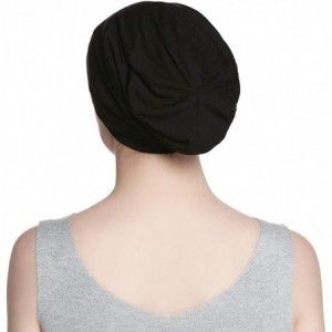 Skullies & Beanies Satin Lined Sleep Cap Slouchy Slap Hat — Soft Elastic Band- Stay All Night - Black - C218HUXCY06 $11.13