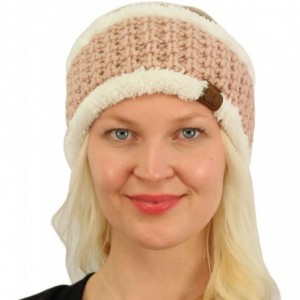 Cold Weather Headbands Winter CC Sherpa Polar Fleece Lined Thick Knit Headband Headwrap Hat Cap - Rose - CR187GDSRAG $7.64