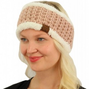 Cold Weather Headbands Winter CC Sherpa Polar Fleece Lined Thick Knit Headband Headwrap Hat Cap - Rose - CR187GDSRAG $7.64