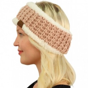 Cold Weather Headbands Winter CC Sherpa Polar Fleece Lined Thick Knit Headband Headwrap Hat Cap - Rose - CR187GDSRAG $7.64