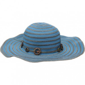 Sun Hats Women's 4-inch Brim Ribbon Sun Hat with Bead Trim - Mosaic Blue - CI126AORD19 $60.82