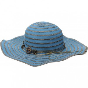 Sun Hats Women's 4-inch Brim Ribbon Sun Hat with Bead Trim - Mosaic Blue - CI126AORD19 $33.70