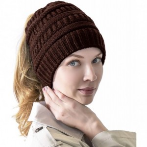 Skullies & Beanies Women's Knitted Messy Bun Hat Ponytail Beanie Baggy Chunky Stretch Slouchy Winter - Coffee - CO18YTI7H48 $...