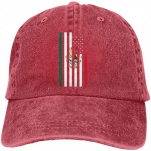Baseball Caps Denim Cap Mexican American Flag Baseball Dad Cap Classic Adjustable Sports for Men Women Hat- Red- One Size - C...