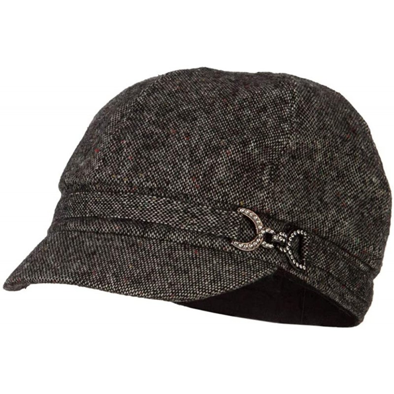 Newsboy Caps Rhinestone Metal Buckle Trim Tweed Newsboy Cap - Grey - C318K29ZZ0Q $21.15