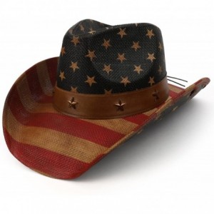Cowboy Hats Vintage American Flag Western Paper Straw Cowboy Cowgirl Hat - Usa - C618DMG855G $76.29