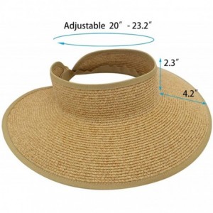 Sun Hats Women's Wide Brim Roll up Visor Packable Summer Sun Beach Hat - Paper Straw- Adjustable- UPF50+ - Coffee Heather - C...