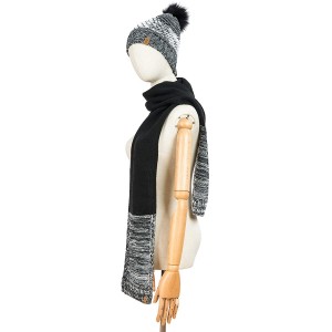 Skullies & Beanies Matching Knit Scarf and Beanie- Winter Thermal Set Slouchy Pom Ski Cap for Women - Knit Twist Black - CU18...