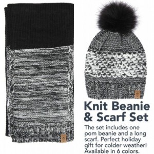 Skullies & Beanies Matching Knit Scarf and Beanie- Winter Thermal Set Slouchy Pom Ski Cap for Women - Knit Twist Black - CU18...