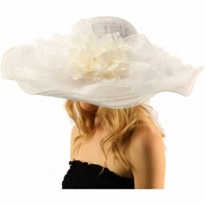 Sun Hats Victorian Layered Sinamay Floral Feathers Derby Floppy Wide 7"+ Dress Hat - White - CS17WX63ODL $46.34