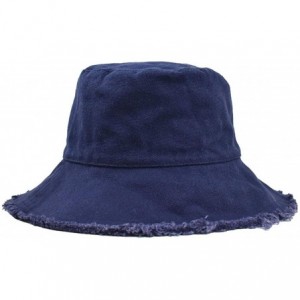 Sun Hats Women Distressed-Washed Bucket-Hat Sun-Protection - Summer Wide-Brim Summer Beach Cap - Navy - CR19727YQLW $20.47