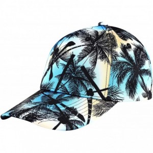 Baseball Caps Womens Fashion Floral Print Baseball Cap Adjustable Strapback Sun Hat - Coconut Tree Blue - C518STO8ZU7 $15.74