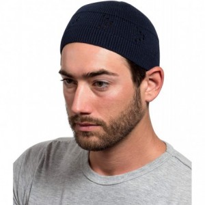 Skullies & Beanies 100% Cotton Kufi Beanie with Arrow Lattice Crochet for Men and Women - Navy Blue - CS19427AQZW $11.19