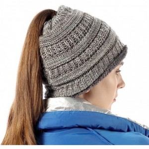 Skullies & Beanies Womens Ponytail Beanie Hats Warm Fuzzy Lined Soft Stretch Cable Knit Messy High Bun Cap - C118IOXOA5U $24.40