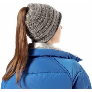 Skullies & Beanies Womens Ponytail Beanie Hats Warm Fuzzy Lined Soft Stretch Cable Knit Messy High Bun Cap - C118IOXOA5U $10.14