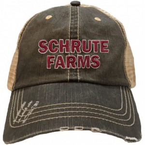 Baseball Caps Adult Schrute Farms Embroidered Distressed Trucker Cap - Brown/ Khaki - CX18C6A488M $31.95