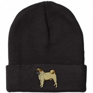 Skullies & Beanies Custom Beanie for Men & Women Pug Dog A Embroidery Acrylic Skull Cap Hat - Black - CC11MLQHYCP $17.05