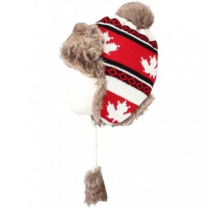 Skullies & Beanies Fleece Maple Fair Isle Knit Beanie Hat Earflaps Cap FZ70021 - Red - CF18KZY5WCS $13.57