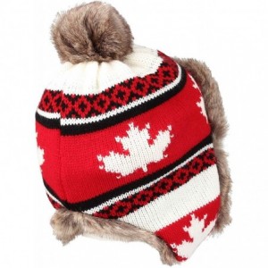 Skullies & Beanies Fleece Maple Fair Isle Knit Beanie Hat Earflaps Cap FZ70021 - Red - CF18KZY5WCS $13.57
