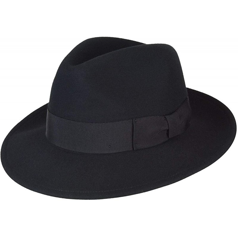 Fedoras 100% Wool Frederick Wide Brim Fedora Hat - Black - CG12NDYMIM4 $42.71