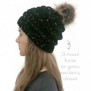 Skullies & Beanies Women's Beanie Faux Fur Pompom Winter Beanie Pom Pom Confetti Cable Knit Ribbed Hat Cap - CM18A903Z4O $20.27