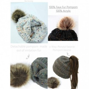 Skullies & Beanies Women's Beanie Faux Fur Pompom Winter Beanie Pom Pom Confetti Cable Knit Ribbed Hat Cap - CM18A903Z4O $20.27