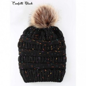 Skullies & Beanies Women's Beanie Faux Fur Pompom Winter Beanie Pom Pom Confetti Cable Knit Ribbed Hat Cap - CM18A903Z4O $20.27